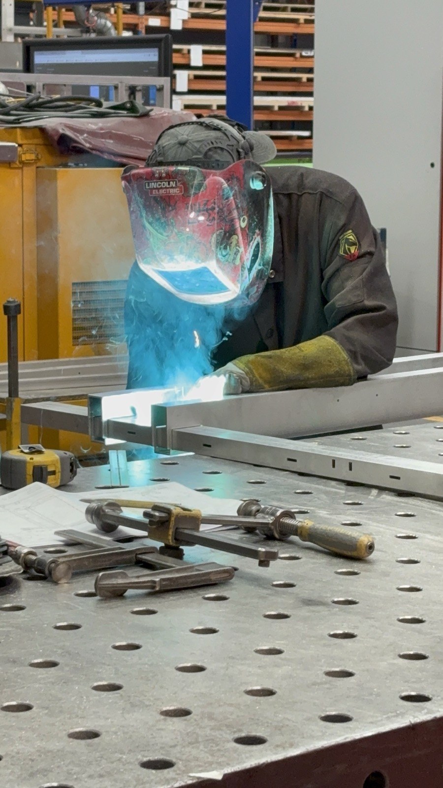 Westberg MIG welder working on a fabricated steel frame
